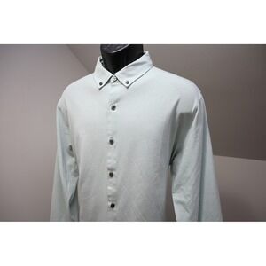 Linksoul Button Up Dress Shirt Mens Large Light Green Long Sleeve Knit Excellent